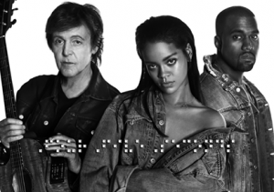 Rihanna acompañada de Paul McCartney y Kanye West