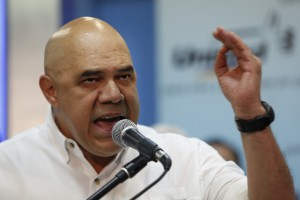 Jesus Torrealba, secretary of the Venezuelan coalition of opposition parties, speaks during a news conference in Caracas